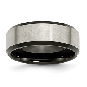 Titanium Beveled Edge Black IP-plated 8mm Brushed Center Band