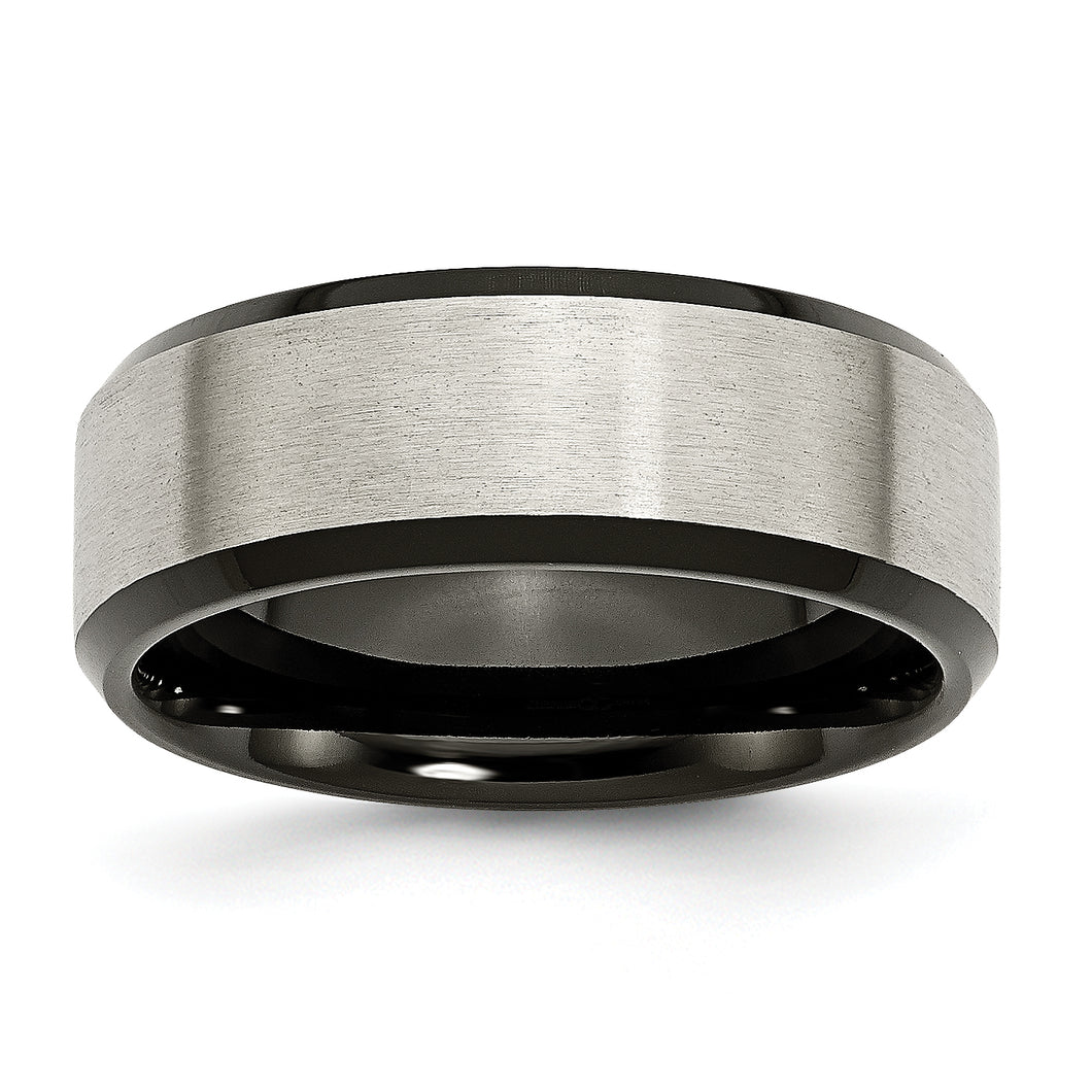 Titanium Beveled Edge Black IP-plated 8mm Brushed Center Band