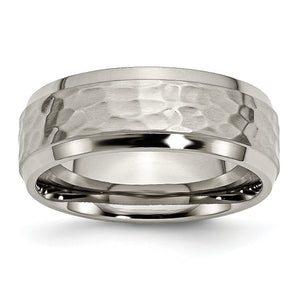 Titanium 8mm Beveled Edge, Hammered and Polished Band