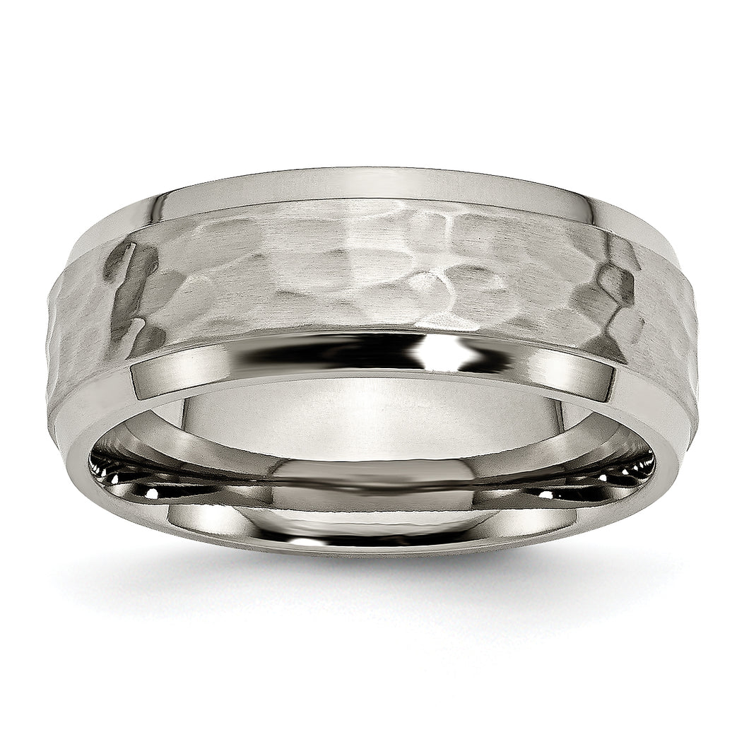Titanium 8mm Beveled Edge, Hammered and Polished Band