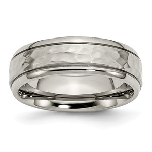 Titanium 7mm Grooved Edge Hammered and Polished Band