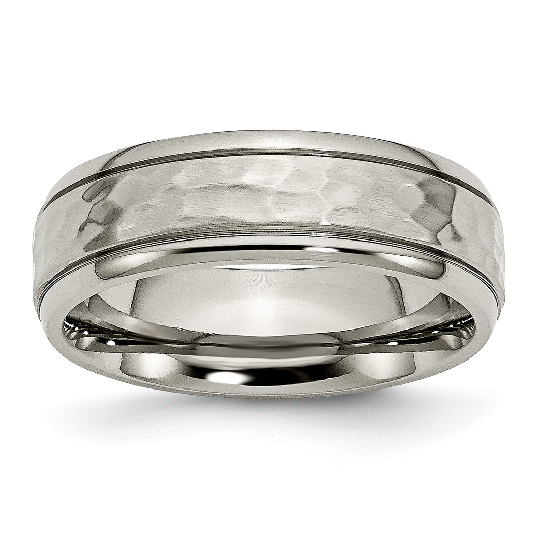 Titanium 7mm Grooved Edge Hammered and Polished Band