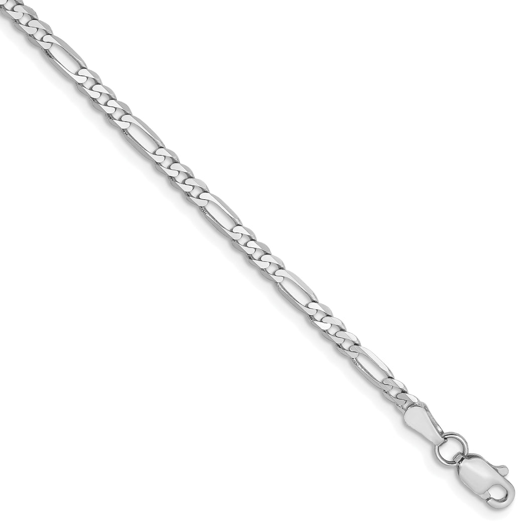 14k White Gold 2.75mm Flat Figaro Chain Anklet