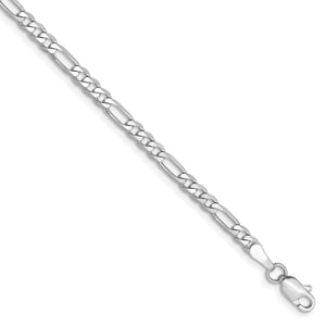 14k White Gold 3.0mm Flat Figaro Chain Anklet