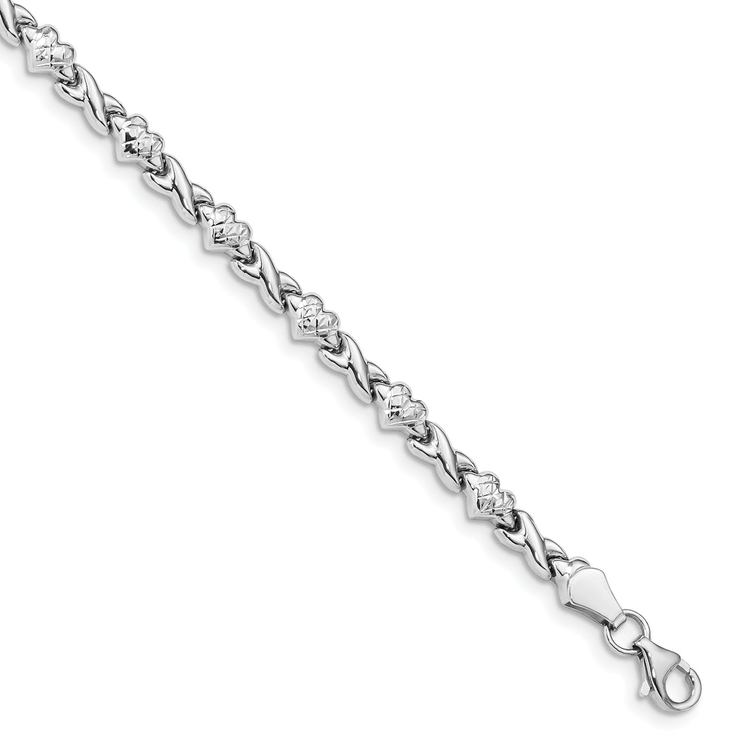 14k White Gold Polished Heart & X Bracelet