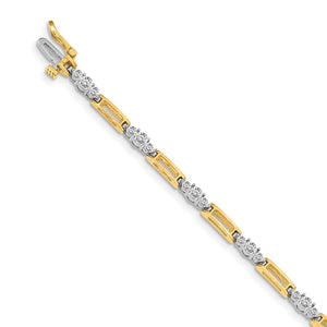 14k Two-tone AA Diamond Fancy Link Tennis Bracelet