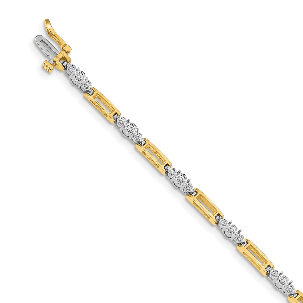 14k Two-tone AA Diamond Fancy Link Tennis Bracelet