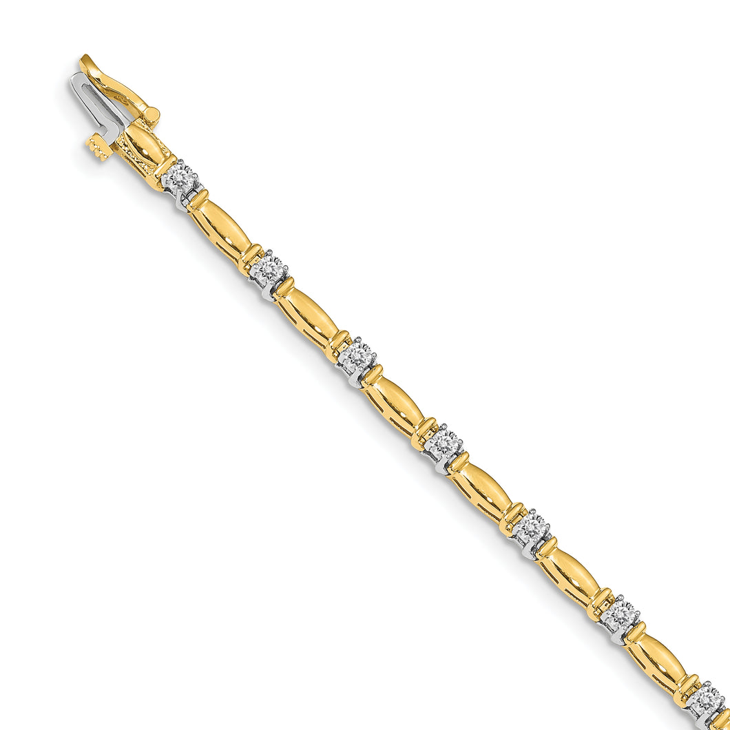 14k Two-tone AA Diamond Bar Link Tennis Bracelet