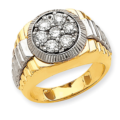 14k Two Tone Fancy Ridged-Sides 1ct Mens Diamond Ring Mounting