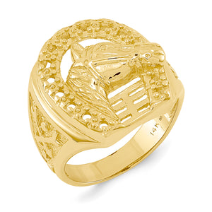 14k Mens Diamond Horseshoe mtg with Horse in Center Ring
