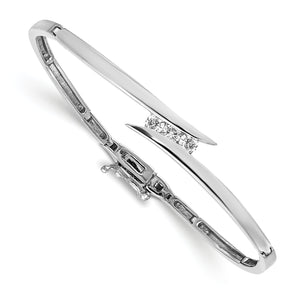 14k White Gold AAA Diamond Hinged Bangle