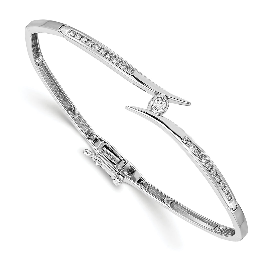 14k White VS Diamond Hinged Bangle Bracelet