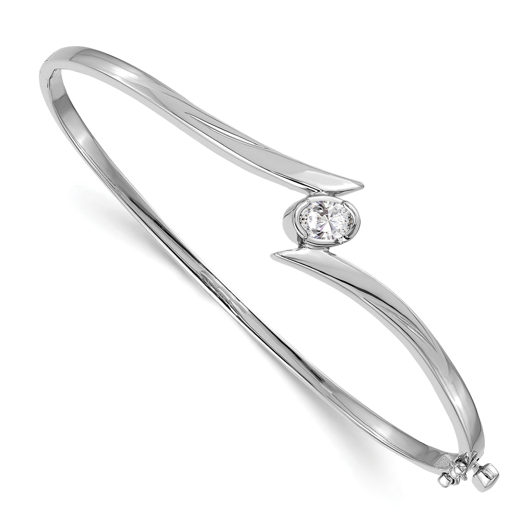 14k White Gold AAA Diamond Hinged Bangle