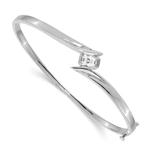 14k White Gold AAA Diamond Hinged Bangle