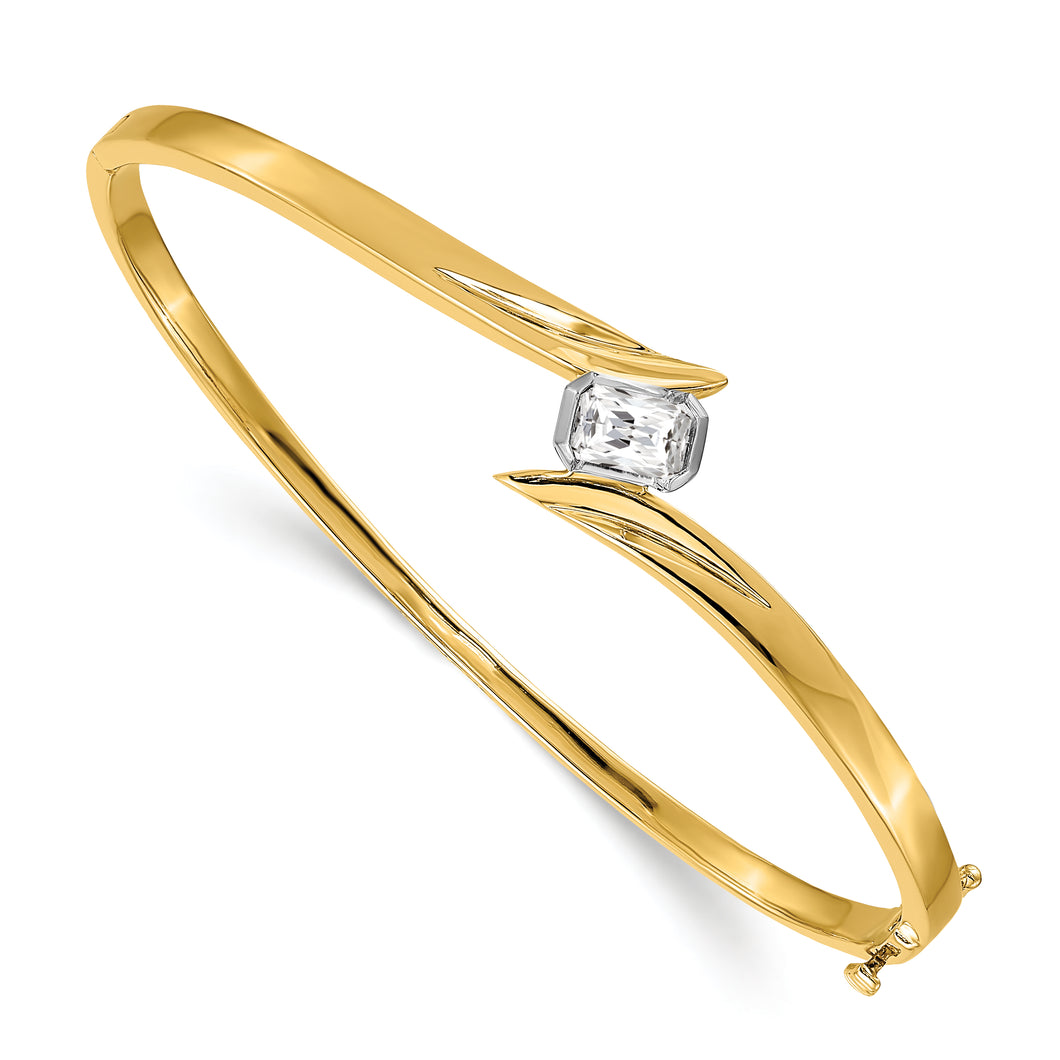 14k Two-tone AAA Diamond Hinged Bangle