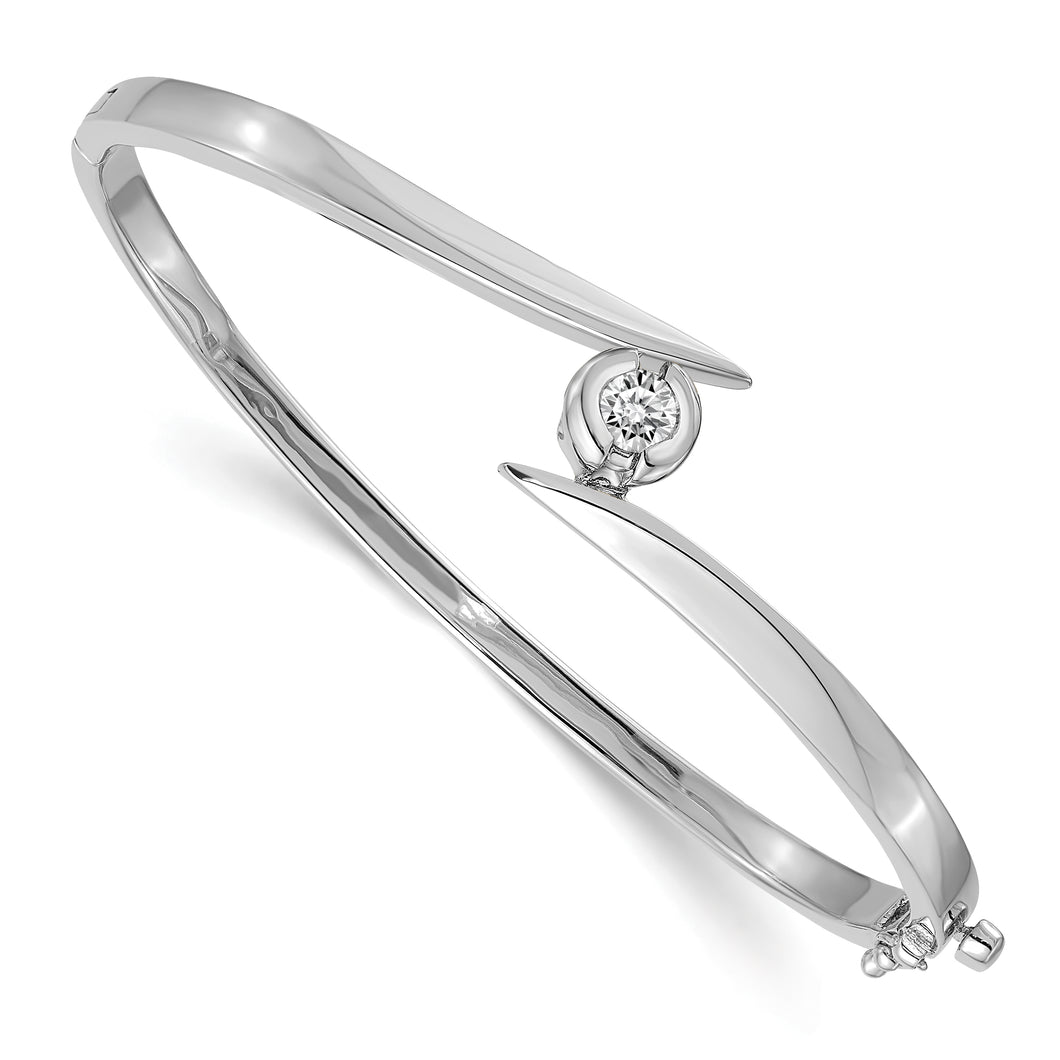 14k White Gold AAA Diamond Hinged Bangle