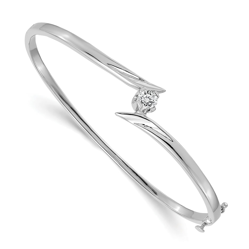 14k White Gold AAA Diamond Hinged Bangle