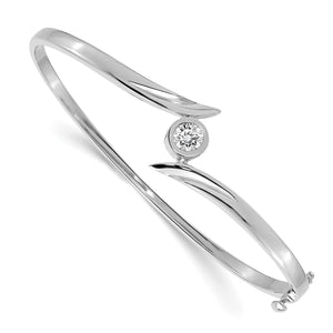 14k White Gold AA Diamond Hinged Bangle