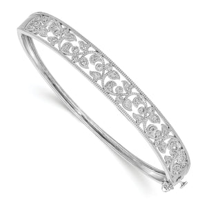 14K White Gold Polished AA Diamond Hinged Bangle