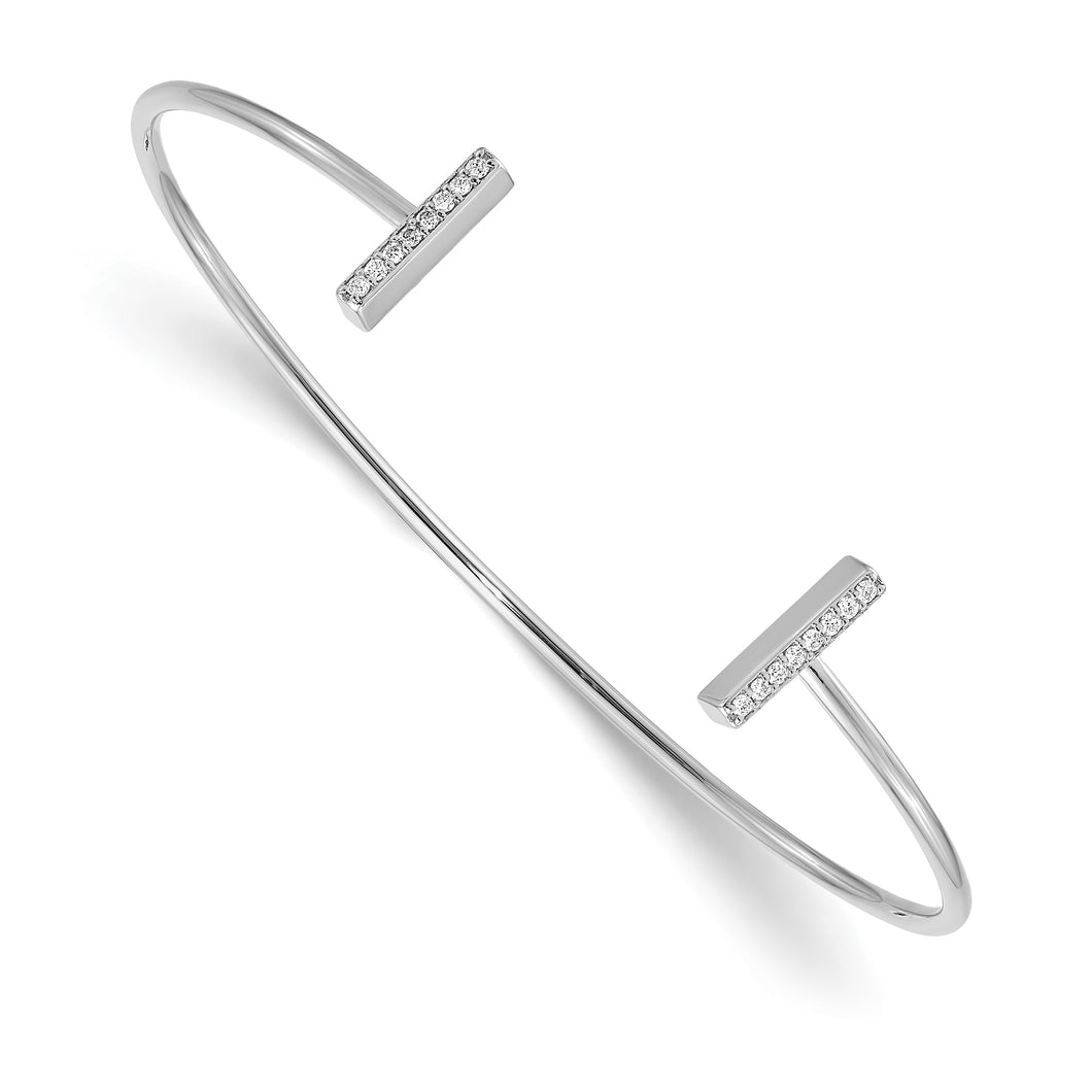 14k White Gold Diamond Bar Bangle