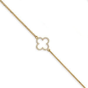 14k AA Diamond 2 Strand Quatrefoil Design w/1in Ext. Bracelet