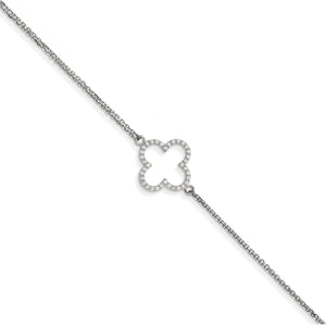 14k White Gold 2 Strand A Diamond Quatrefoil Design w/1in Ext. Bracelet