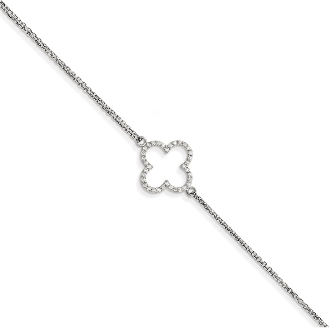 14k White Gold 2 Strand VS Diamond Quatrefoil Design w/1in Ext. Bracelet