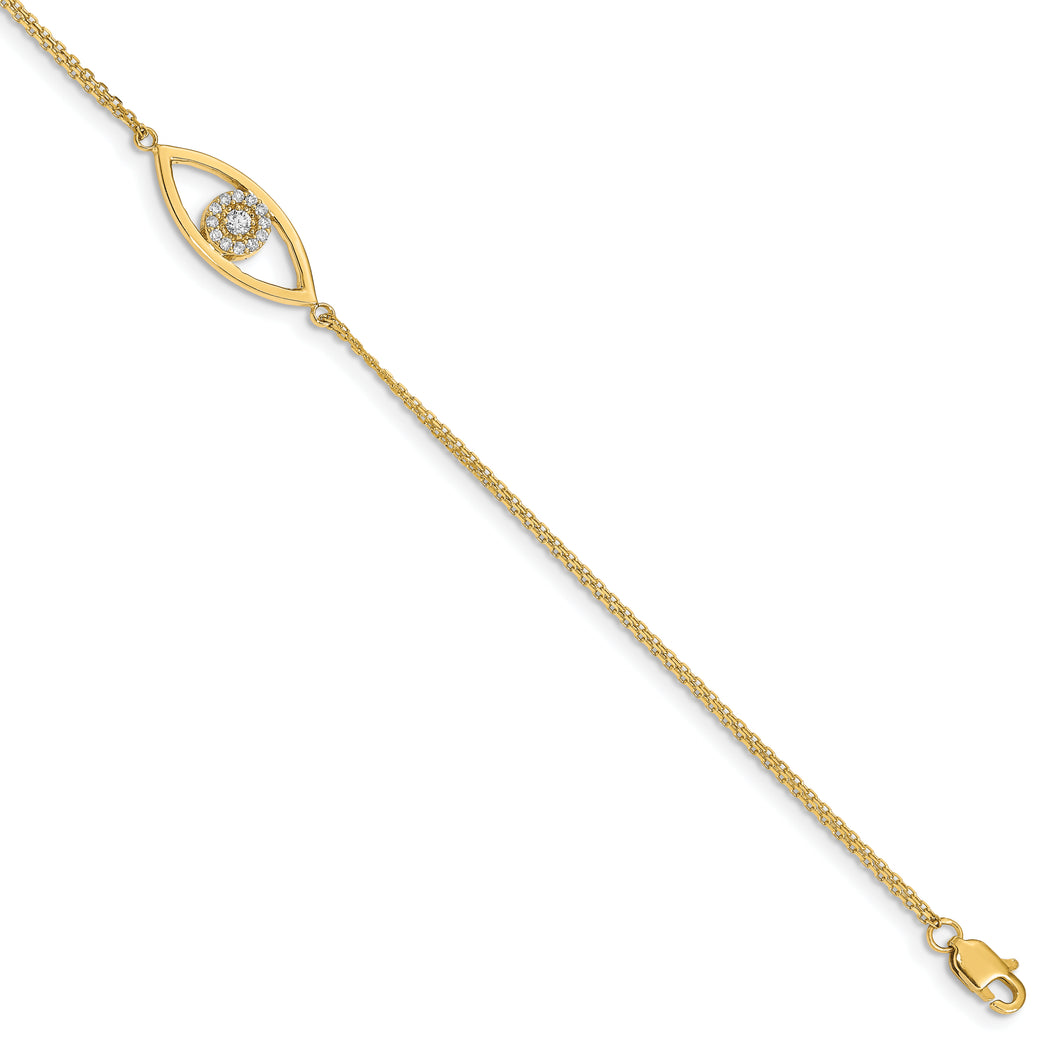 14k A Diamond Evil Eye 2 Strand w/ 1in Ext. Bracelet