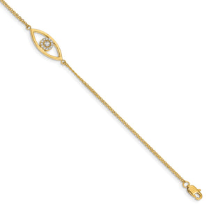 14k AAA Diamond Evil Eye 2 Strand w/1in Ext. Bracelet