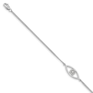 14k White Gold 2 Strand AAA Diamond Evil Eye w/ 1in Ext. Bracelet