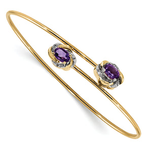 14k Polished 0.03ct Diamond & .86ct Amethyst Flexible Bangle