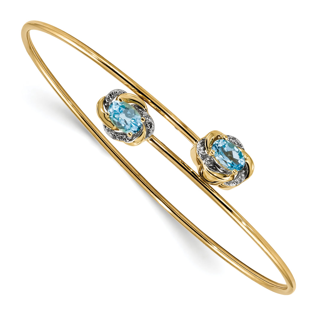 14k Polished 0.03ct Diamond & 1.1ct. Blue Topaz Flexible Bangle