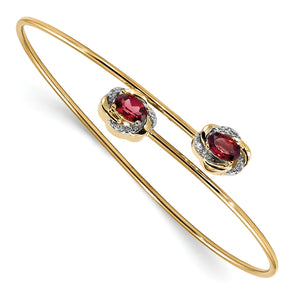 14k Polished 0.03ct Diamond & 1.1ct Garnet Flexible Bangle