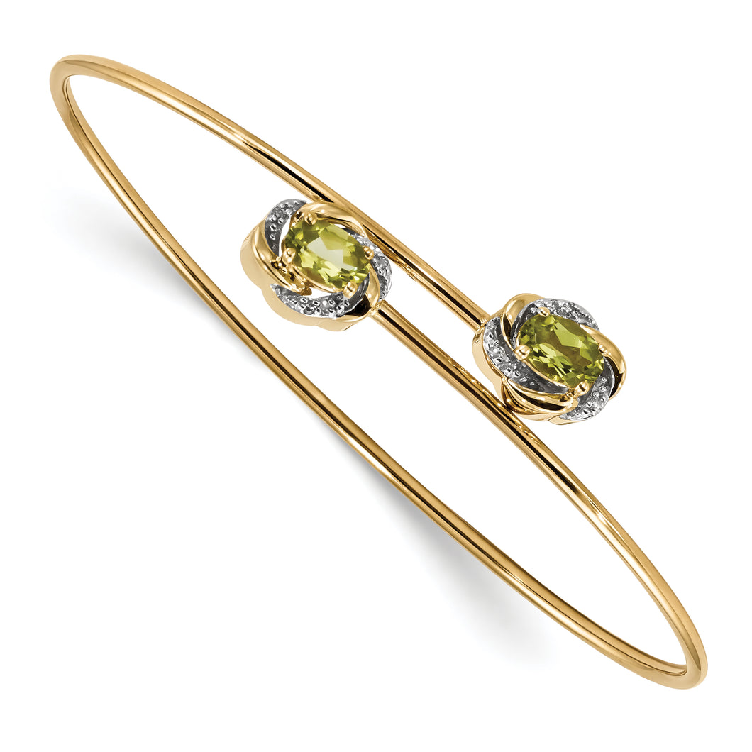 14k Polished 0.03ct Diamond & 1ct Peridot Flexible Bangle