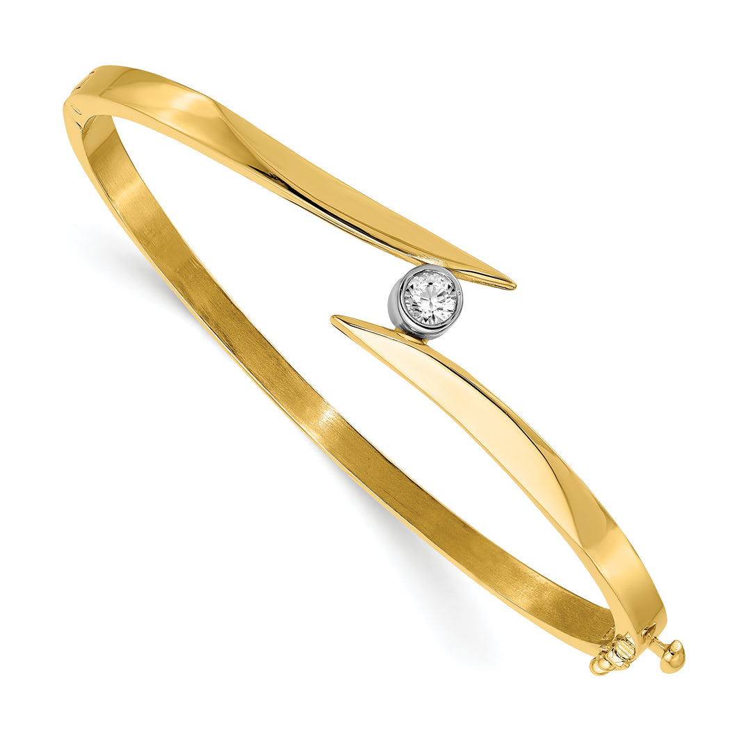 14k Two-tone A Diamond Hinged Bangle