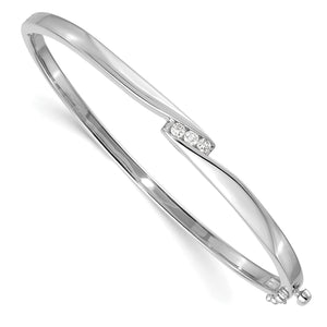 14k White Gold A Diamond Hinged Bangle