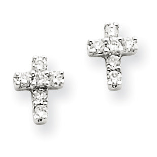 14k White Gold Diamond Cross Earrings