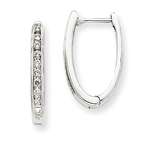 14k White Gold Diamond Oval Hoop Earrings