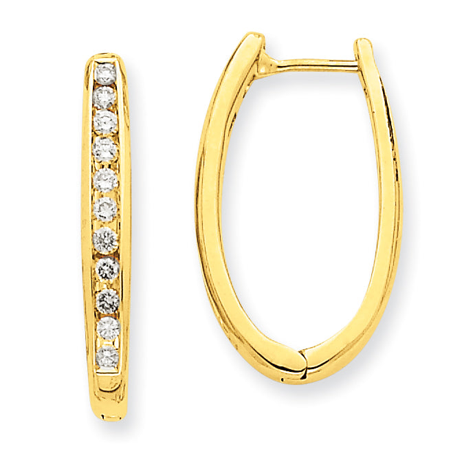 14k Diamond Oval Hoop Earrings