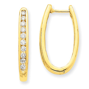 14k Diamond Oval Hoop Earrings