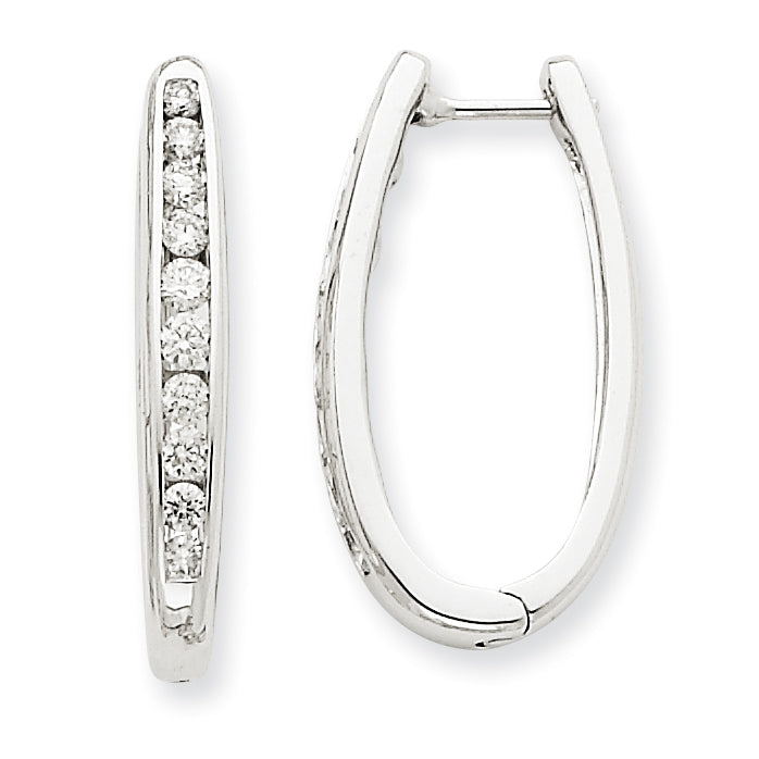 14k White Gold Diamond Oval Hoop Earrings