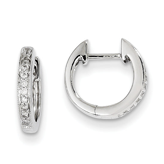 14k White Gold AA Diamond Hinged Hoop Earrings