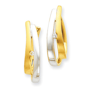 14k Two-tone Diamond Hinged Hoop Earrings