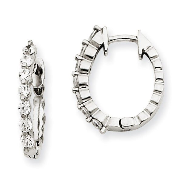 14k White Gold AA Diamond Hinged Hoop Earrings