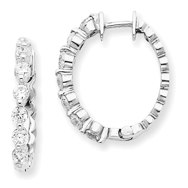 14k White AA Diamond Hinged Hoop Earrings