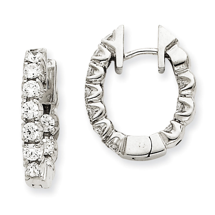 14k White Gold AAA Diamond Hinged Hoop Earrings