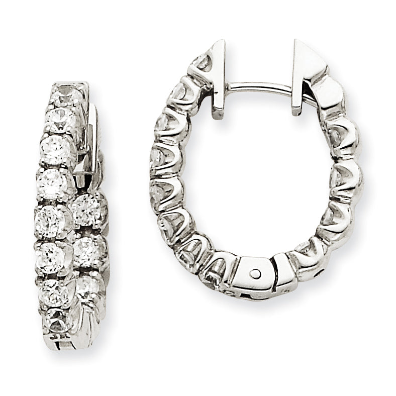 14k White Gold AAA Diamond Hinged Hoop Earrings