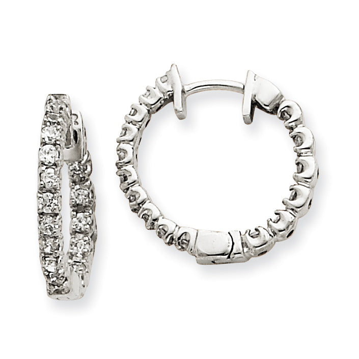 14k White Gold AAA Diamond Hinged Hoop Earrings