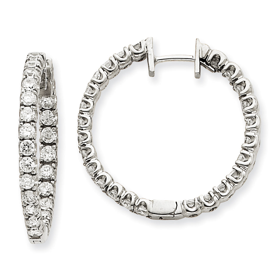 14k White Gold A Diamond Hinged Hoop Earrings