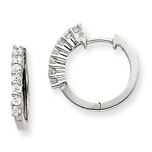 14k White Gold AAA Diamond Hinged Hoop Earrings